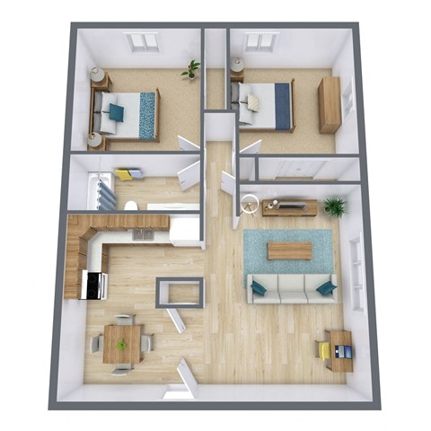 Floor plan for 2 beds, 1 bath, 815 sqft